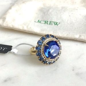 J. CREW Crystal Coctail Ring Size 8 Blue Gems Statement Ring NWT